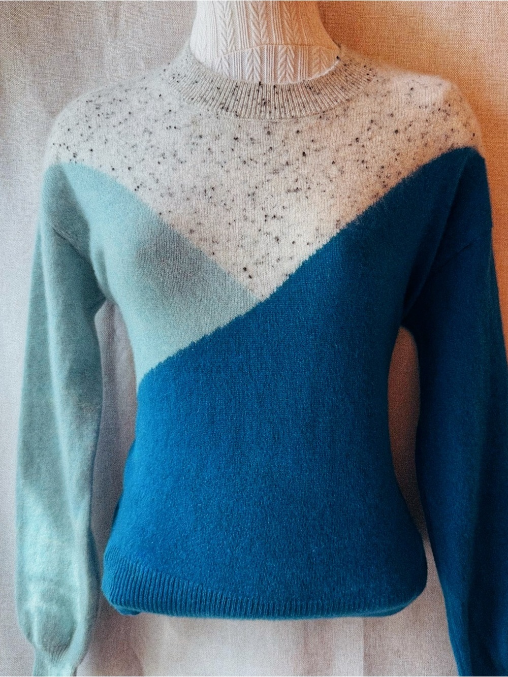🌊 27 Miles Cashmere Sweater | Ocean Blue & Sea Glass Colorblock | XS